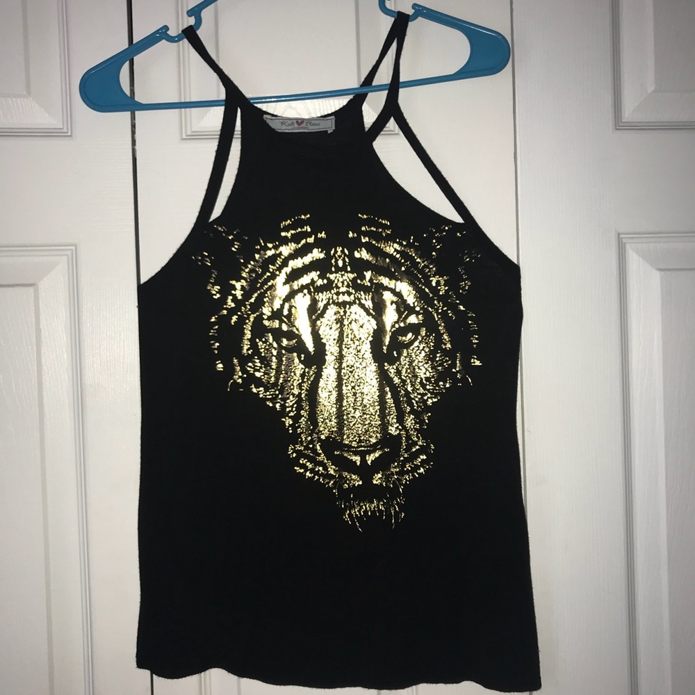 Juniors Black Metallic Tiger Tank Top